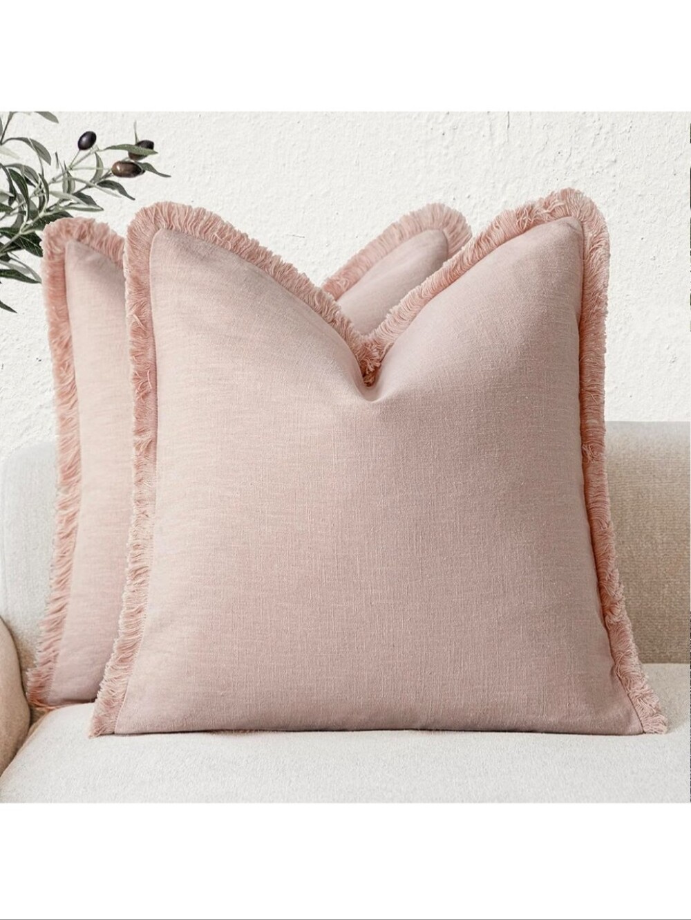 Set of 2 Decorative Linen Fringe Throw Pillow Covers Cozy Boho